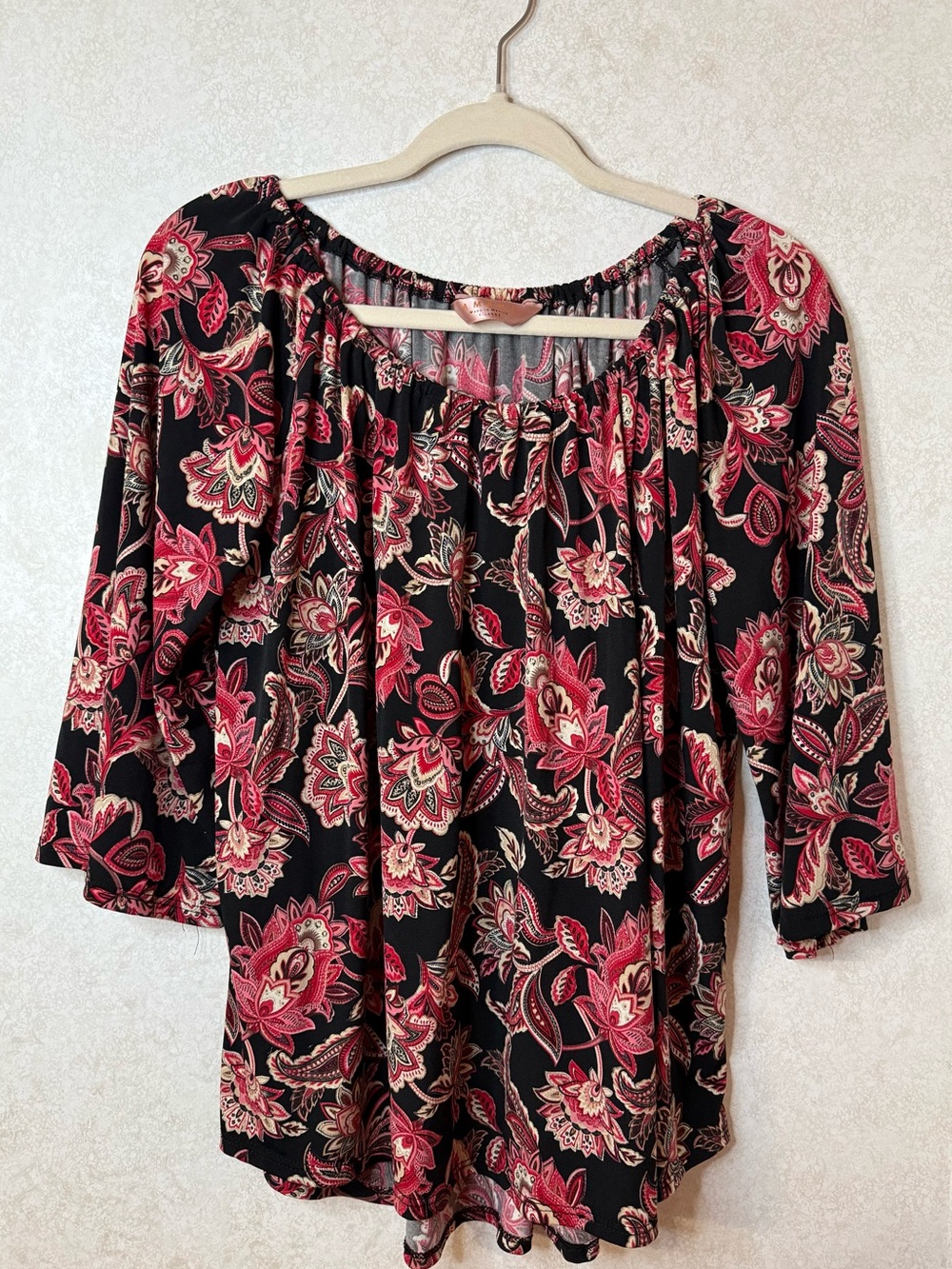 Black Floral Blouse Pink and Cream Paisley Print